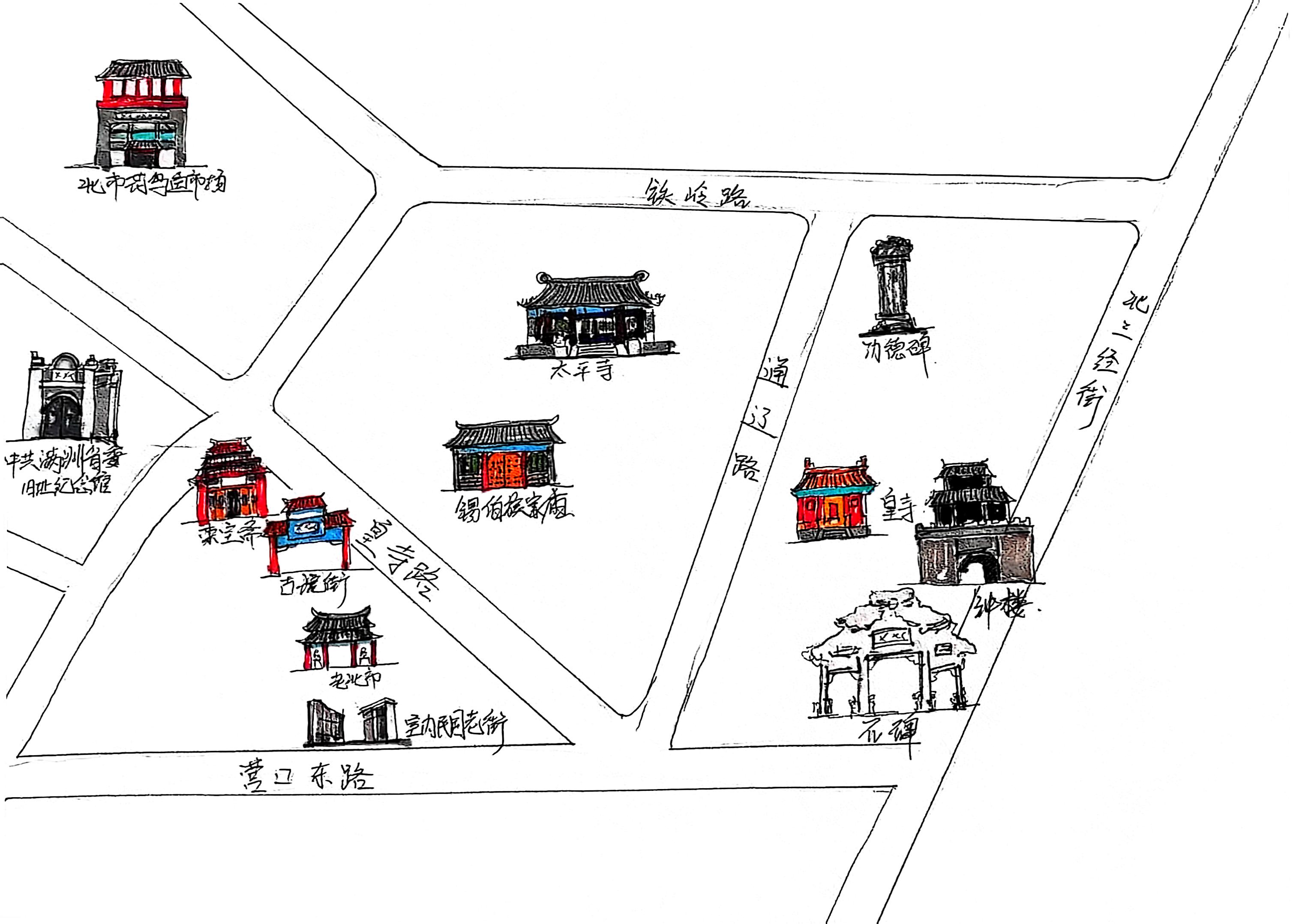四条手绘路线图-流光溢彩老北市,火树银花不夜天